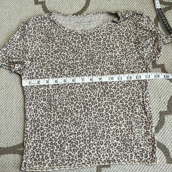 American Eagle Outfitters Soft & Sexy Rib Cheetah Print Ruffled trim Top - Picture 7 of 8